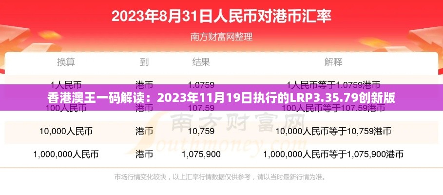 香港澳王一碼解讀：2023年11月19日?qǐng)?zhí)行的LRP3.35.79創(chuàng)新版