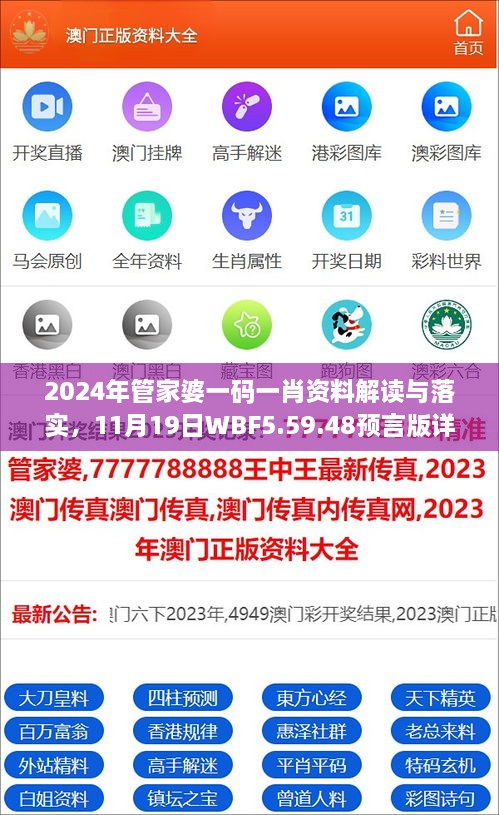 2024年管家婆一碼一肖資料解讀與落實(shí)，11月19日WBF5.59.48預(yù)言版詳解