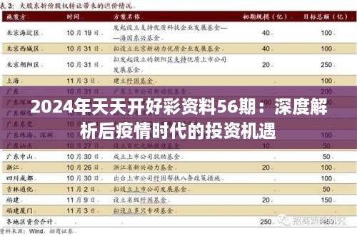 2024年天天開好彩資料56期：深度解析后疫情時代的投資機(jī)遇