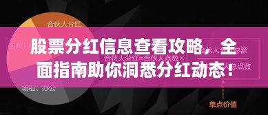 股票分紅信息查看攻略，全面指南助你洞悉分紅動(dòng)態(tài)！