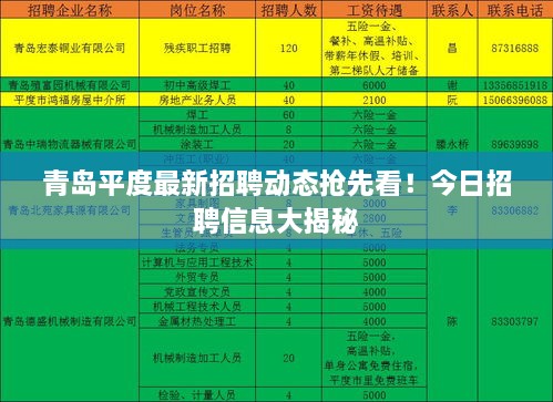 青島平度最新招聘動(dòng)態(tài)搶先看！今日招聘信息大揭秘