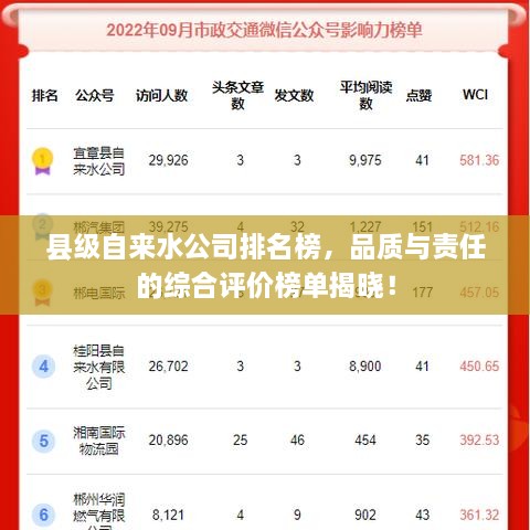縣級自來水公司排名榜，品質(zhì)與責(zé)任的綜合評價(jià)榜單揭曉！