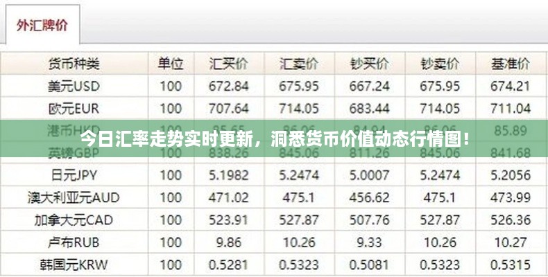 今日匯率走勢實時更新，洞悉貨幣價值動態(tài)行情圖！