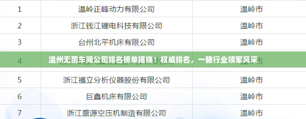 溫州無菌車間公司排名榜單揭曉！權(quán)威排名，一睹行業(yè)領(lǐng)軍風(fēng)采
